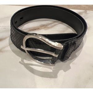 ABRO BLACK SNAKESKIN PRINT LEATHER BELT